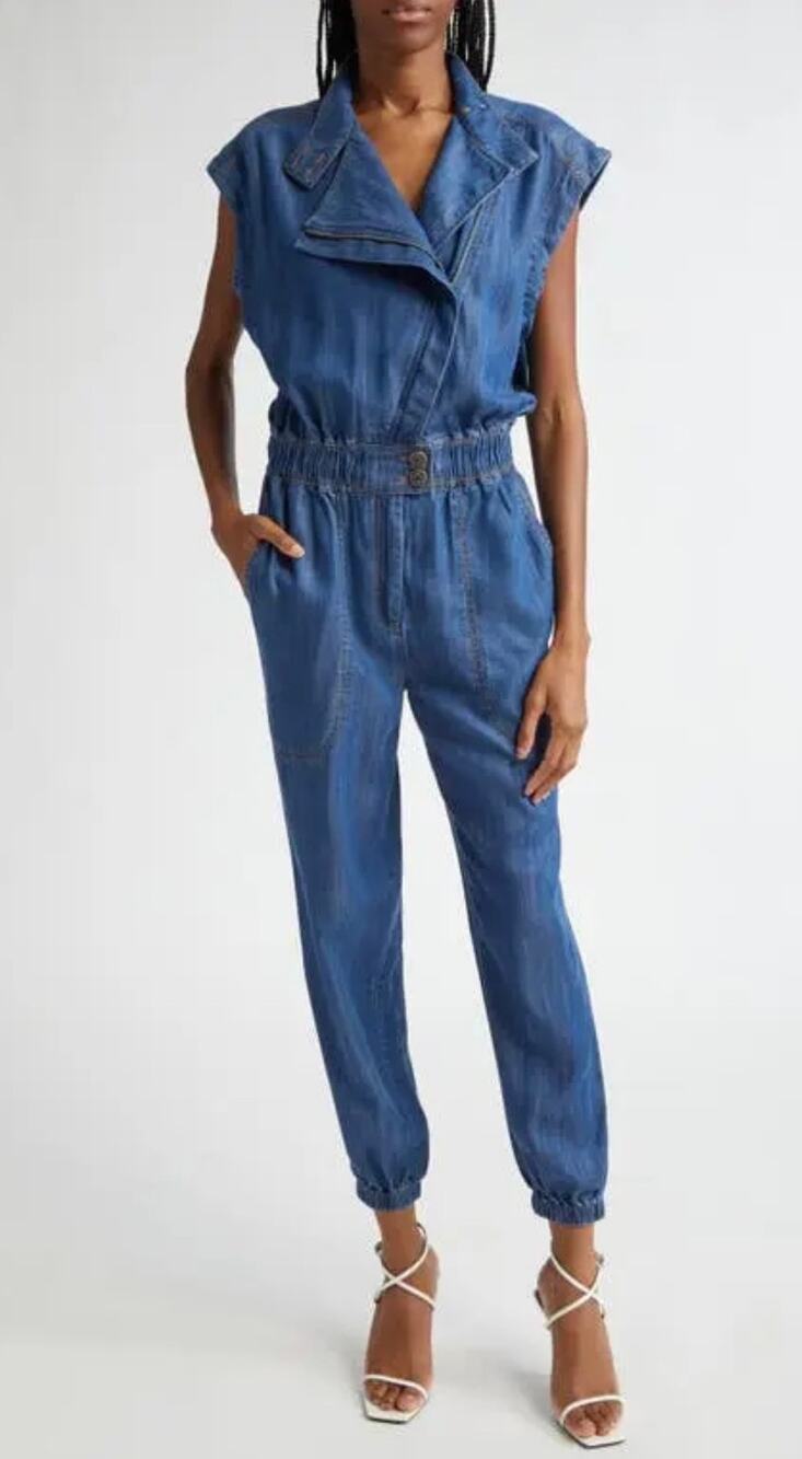 Ramy Brook Hoss Denim Jumpsuit Chambray Outfit Size 8 Edgy One Piece Jean
